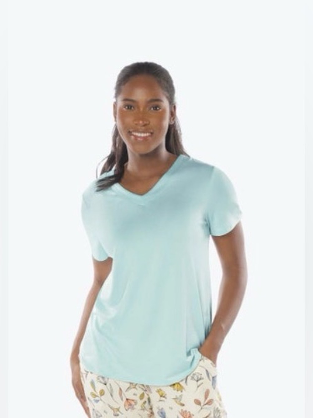 Lug Boomerang Top V-neck T-shirt sz S Light Blue
